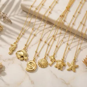 Lussuosa Collana Con Ciondolo Vita Marina In Acciaio Inossidabile 304 Da Donna Catena A Sfera Placcata Oro Tema Oceano Stella Marina Conchiglia Cavalluccio Marino Tartaruga Choker Gioielli Regalo