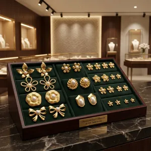 Eleganti orecchini a perno con perle e fiori in stile vintage placcati in oro.