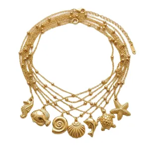 Collana girocollo con pendente marino dorato multistrato gioielli moda per donna