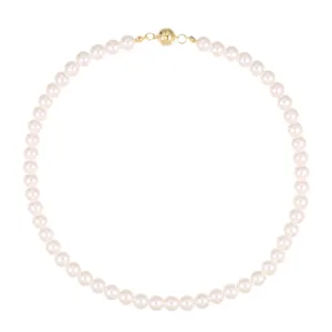 Elegant round pearl necklace for women featuring a convenient gold tone magnetic clasp closure.