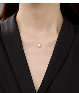 S925 silver invisible fish line solitaire moissanite necklace elegant clavicle chain for women