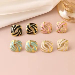 Französisch Retro Geometrisch Emaille Ohrstecker Edelstahl Minimalistisch Quadrat Ohrringe Mode Schmuck Geschenk Für Damen