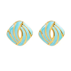 Französische geometrische Öltropfen Ohrringe für Damen, modischer Gold- und Türkisschmuck.