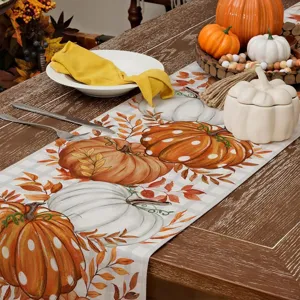 Thanksgiving autumn pumpkin leaf printed table runner dining room party decor linen fabric