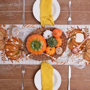 Thanksgiving pumpkin leaves table runner autumn harvest dining table decor polyester linen
