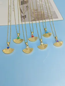 Collier pendentif éventail en acier titane avec pierres naturelles colorées pour femmes mode.
