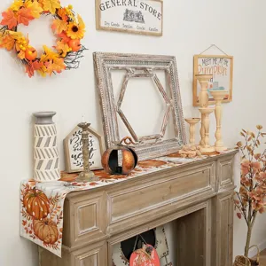 Thanksgiving Table Runner Autumn Pumpkin Maple Leaves Fall Dining Room Tablecloth Decor