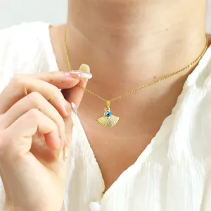 Collier pendentif éventail œil grec en or pour femme, bijoux élégants en acier.