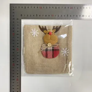 Bolsa de yute para botella de vino de Navidad con reno 3D lindo para decoración de fiesta.