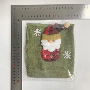 Fundas de yute para botellas de vino navideñas con diseño de Papá Noel 3D para fiestas.