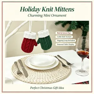 Festliche Strickhandschuhe Mini Ornament rot und grün Zopfmuster Tischdekoration