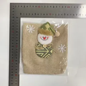 Funda de botella de vino de yute de Navidad detalle con lindo muñeco de nieve 3D de fiesta