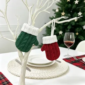 Weihnachtliche Strick-Minigeschenkhülle Besteckhalter, festliche Tischdeko, rot-grün Set.