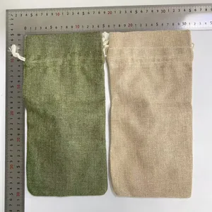Set de bolsas de lino con cordón, sacos de yute reutilizables para botellas de vino.