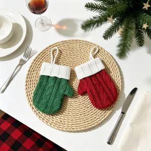 Weihnachten Zopfmuster Mini Handschuh Besteckhalter Westlich Stoff Hängende Ornamente Fest Abendessen Geschirr Dekoration Für Party Home Decor
