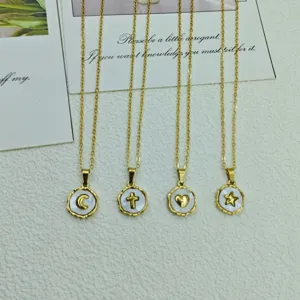Collana in acciaio inox con pendente conchiglia luna croce cuore stella stile quotidiano