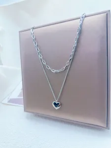 Collana con ciondolo a cuore a catena grossa a doppio strato da donna gioielli girocollo argento.