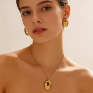 Set collana con ciondolo ovale placcato oro e orecchini stile europeo gioielli donna