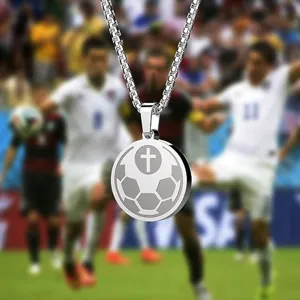 Edelstahl Fußball Kreuz Anhänger Halskette für Sportfans, motivationaler Athletik Schmuck.