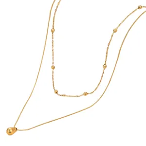 Collier pendentif goutte double couche minimaliste pour femme, chaîne clavicule en acier titane.