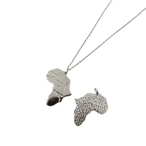 Collier pendentif carte d'Afrique en acier inoxydable argenté avec charme chic pour femmes