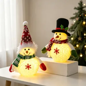 LED φωτεινό χριστουγεννιάτικο χιονάνθρωπος βελούδινο παιχνίδι, διακόσμηση τραπεζιού για πάρτι.