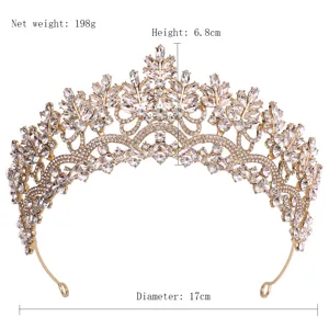 Bridal crystal tiara gold crown for women wedding hair accessories wedding party hair jewelry