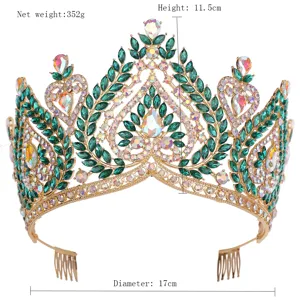 Detailed view of the large Baroque crystal bridal tiara, highlighting dimensions and weight.