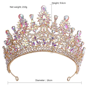 Luxus Braut Kristall Tiara Krone, barocke glitzernde Strass Haarschmuck für Hochzeitsfeier.