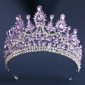Atemberaubende violette Kristall Braut Tiara, luxuriöse Silber Strass Krone für Hochzeit.