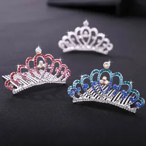 Peigne à cheveux tiara strass cristal pour enfants filles couronne argentée scintillante