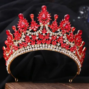 Luxus rote Kristall Braut Tiara Barock Gold Krone Hochzeit Haarschmuck Strassstein