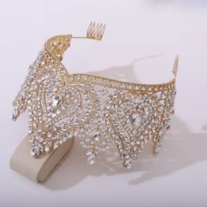 Exquisite baroque crystal bridal tiara crown, sparkling rhinestone wedding hair accessory.