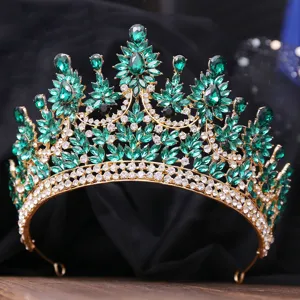 Elegante grüne Kristall Braut Tiara Barock Gold Krone Hochzeit Haarschmuck für Frauen
