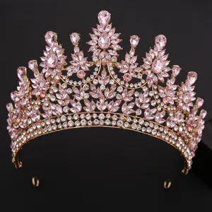 Luxus Barock Braut Strass Krone glitzernde rosa Kristall Tiara für Hochzeit Party Haarschmuck