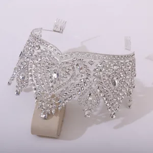 Stunning silver bridal tiara crystal crown baroque hair accessory for wedding party performance