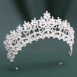 Sparkling marquise crystal tiara detail, silver rhinestone bridal hair accessory close-up