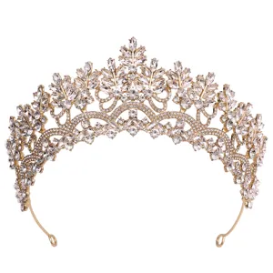 Elegant gold crystal bridal tiara, sparkling rhinestone crown for wedding party hair accessories