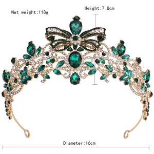 Baroque green crystal bridal tiara, 16cm diameter gold crown for wedding and party wear.