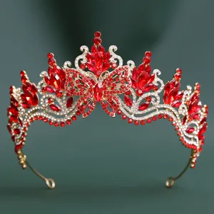 Alloy crystal bridal tiara, stunning butterfly rhinestone crown for wedding hair accessories.