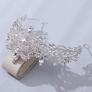 Exquisite Baroque rhinestone bridal tiara with butterfly design, silver wedding crown.