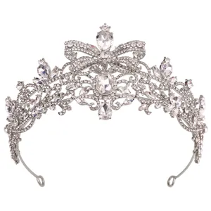 Exquisite baroque rhinestone bridal tiara, sparkling crystal crown detail for wedding party.