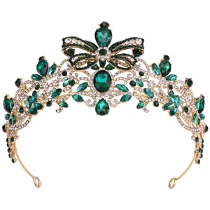 Baroque green rhinestone bridal tiara European vintage wedding crown hair accessory for women