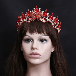 Stunning red crystal tiara baroque rhinestone butterfly crown bridal hair accessories for women.