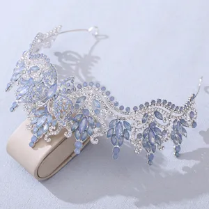 Crystal butterfly tiara detail shot, stunning silver alloy and blue rhinestone hair piece.
