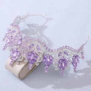 Stunning purple crystal butterfly tiara close-up, baroque rhinestone bridal crown detail.