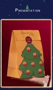Bolsa de regalo de papel de Navidad con bonito estampado de árbol para dulces y galletas.