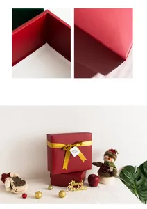 Caja de regalo de navidad caja de papel roja con cinta dorada decoración de fiesta