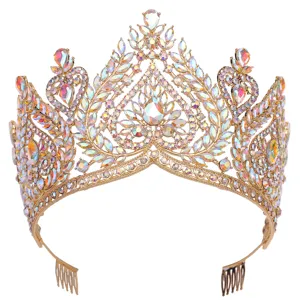 Exquisite baroque crystal bridal tiara, stunning iridescent rhinestone pageant crown detail.