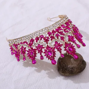 Barock Strass Braut Tiara Krone mit leuchtenden rosa Kristallen für Hochzeit und Party.